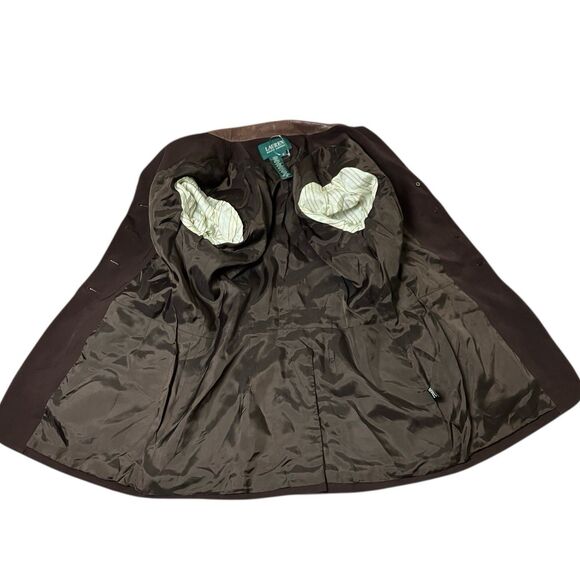 Lauren Ralph Lauren Brown Wool Leather Collar Horse Buttons Equestrian Blazer - Picture 9 of 14